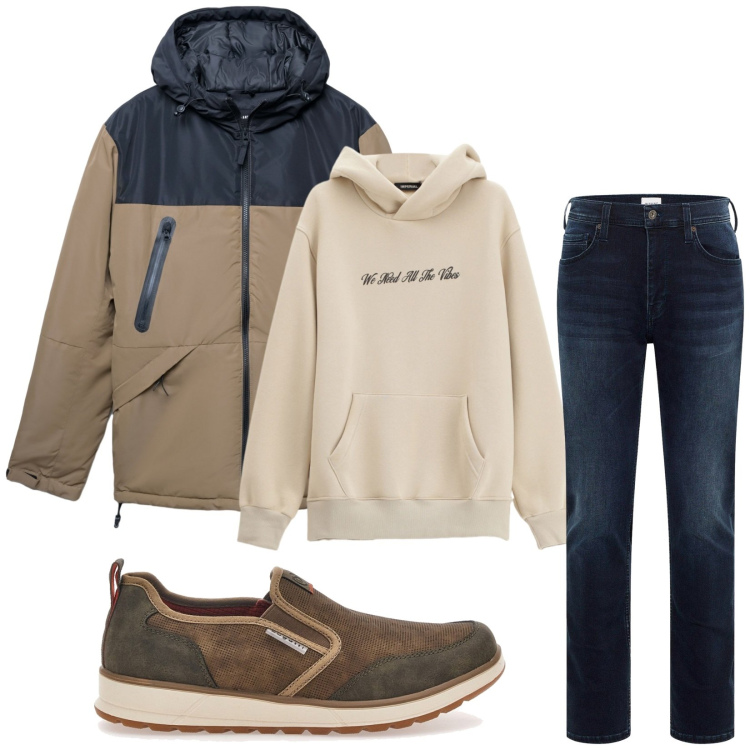 Outfit uomo - Total look #2283828. Stile Casual per Tutti i giorni. Abbinamento con jeans slim fit, bomber, felpe con cappuccio, sneakers.