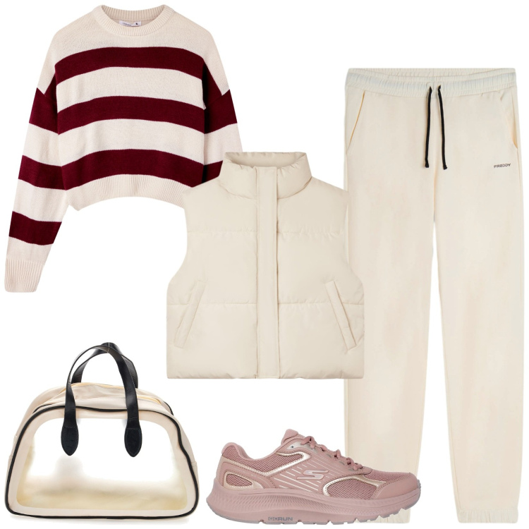 Outfit donna - Total look #2283834. Stile Casual per Sport. Abbinamento con piumini, maglieria, pantaloni, borse sportive, sneakers.