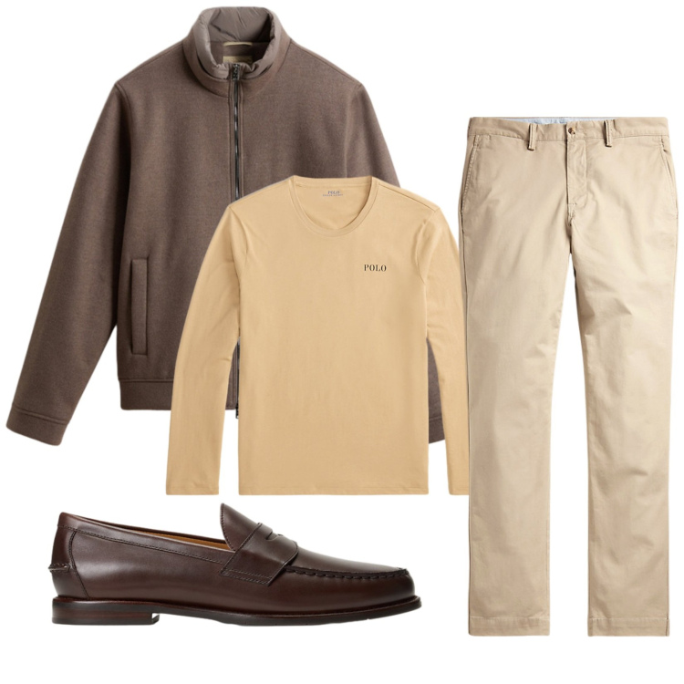 Outfit uomo - Total look #2283840. Stile Casual per Ufficio. Abbinamento con pantaloni, scarpe stringate, t-shirt, bomber.