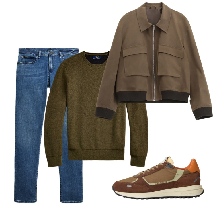 Outfit uomo - Bosco. Stile Casual per Tutti i giorni. Abbinamento con giacche, maglieria, jeans, sneakers.