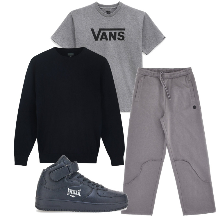 Outfit uomo - Total look #2283842. Stile Trendy per Tutti i giorni. Abbinamento con sneakers, t-shirt, maglieria, pantaloni.
