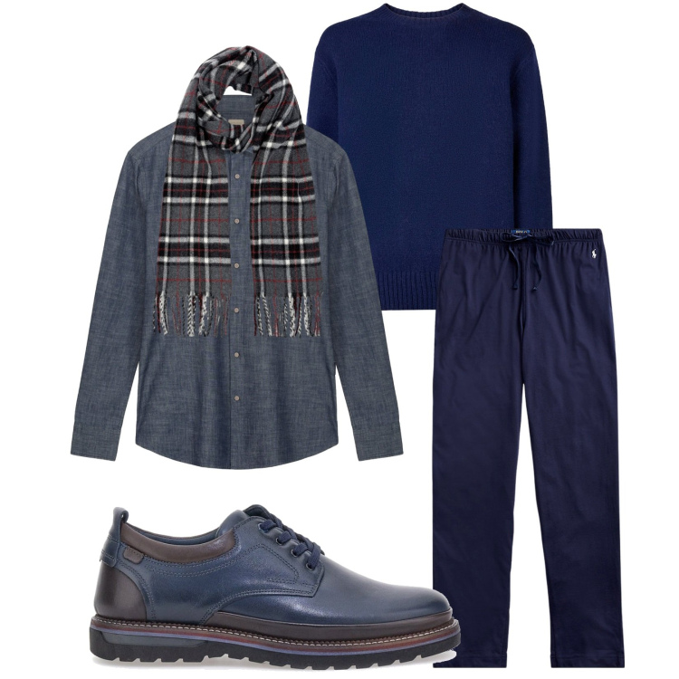Outfit uomo - Total look #2283846. Stile Urban per Tutti i giorni. Abbinamento con pantaloni, scarpe stringate, sciarpe, camicie, pullovers.