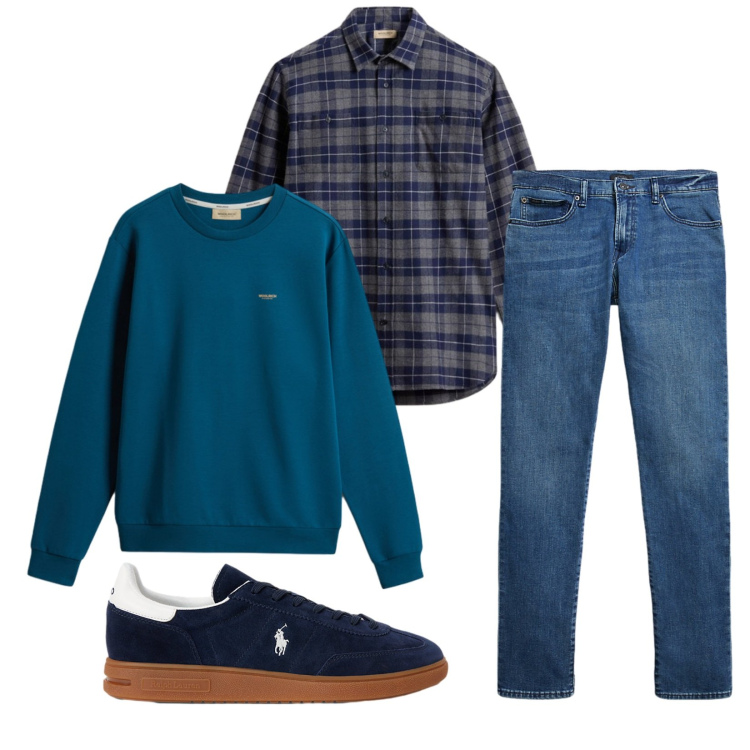 Outfit uomo - Total look #2283851. Stile Trendy per Tutti i giorni. Abbinamento con sneakers, jeans, felpe, camicie.