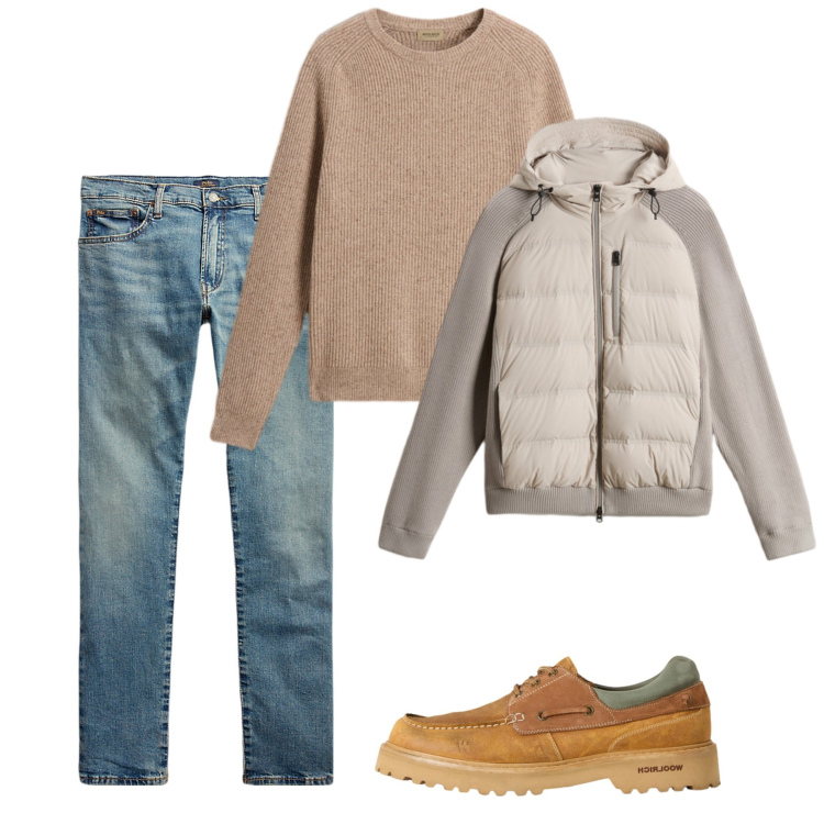 Outfit uomo - Fall. Stile Casual per Tutti i giorni. Abbinamento con jeans, maglieria, scarpe stringate, giacche.