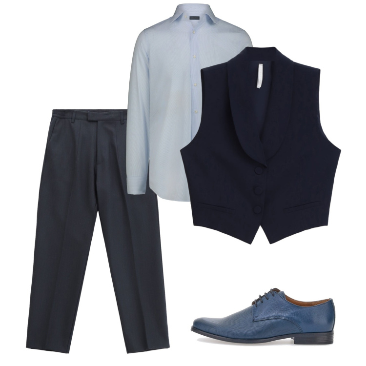 Outfit uomo - Elegante. Stile Business/Elegante per Serata speciale. Abbinamento con pantaloni, gilet, scarpe stringate, camicie.