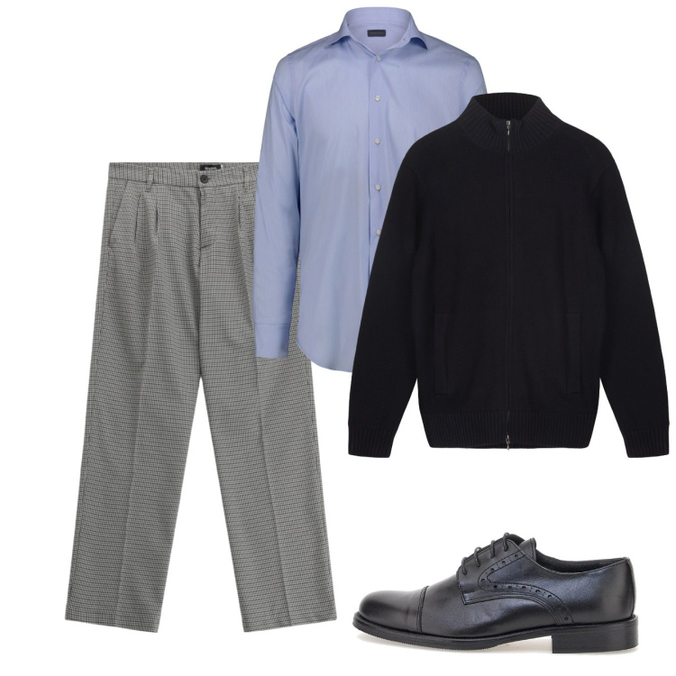 Outfit uomo - Novembre. Stile Casual per Tutti i giorni. Abbinamento con pantaloni, cardigans, scarpe stringate, camicie.