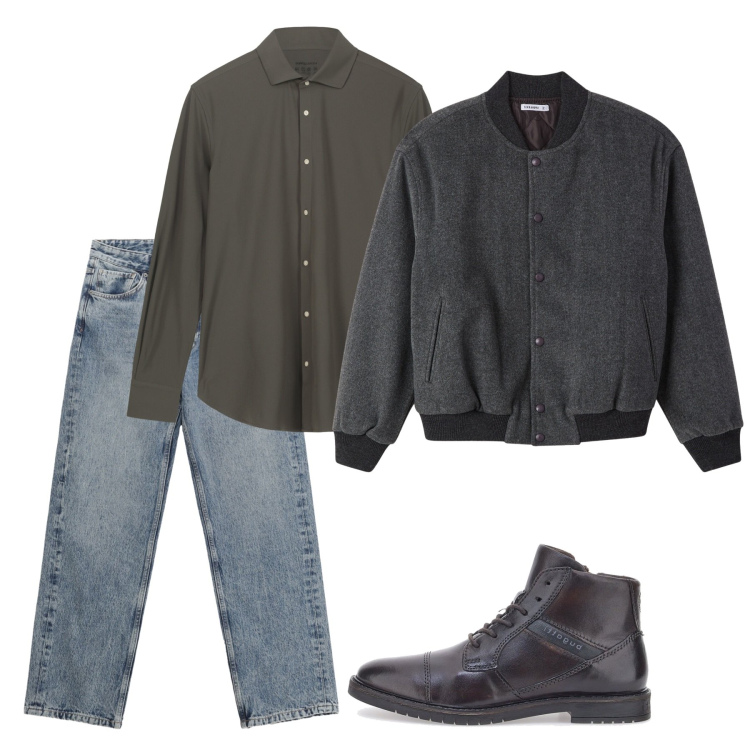 Outfit uomo - Novembre. Stile Casual per Tutti i giorni. Abbinamento con bomber, jeans dritti, stivali e stivaletti, camicie.