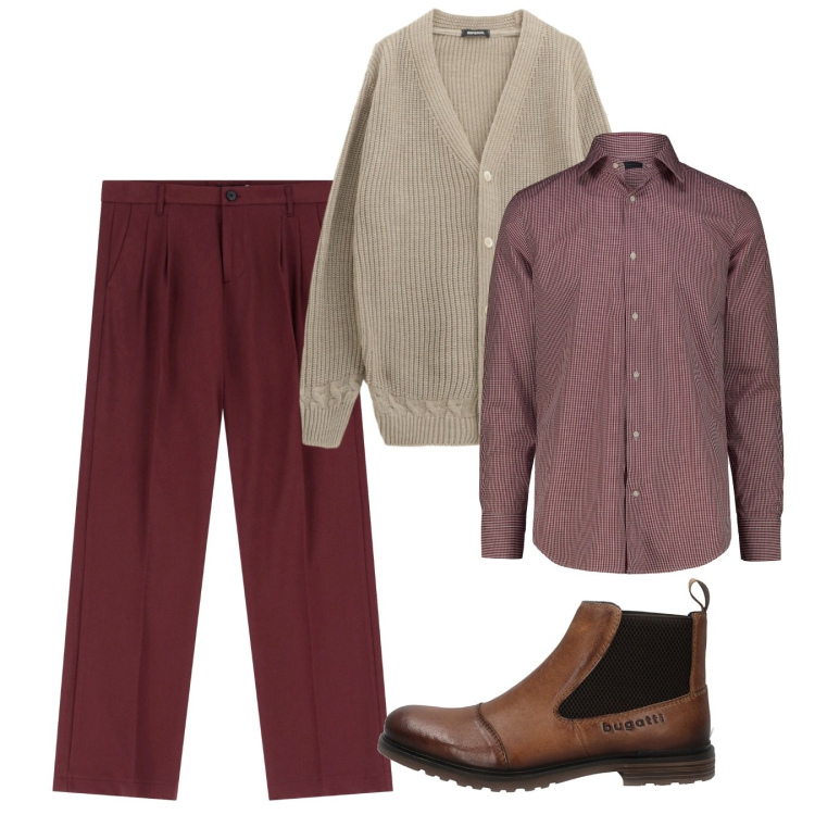 Outfit uomo - Novembre. Stile Casual per Tutti i giorni. Abbinamento con pantaloni, cardigans, camicie, stivali e stivaletti.