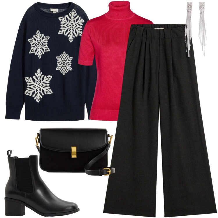 Outfit donna - Bonprix - DAY TO NIGHT. Stile Casual chic per Ufficio. Abbinamento con maglieria, pantaloni, orecchini, stivaletti, maglieria, borse a mano.