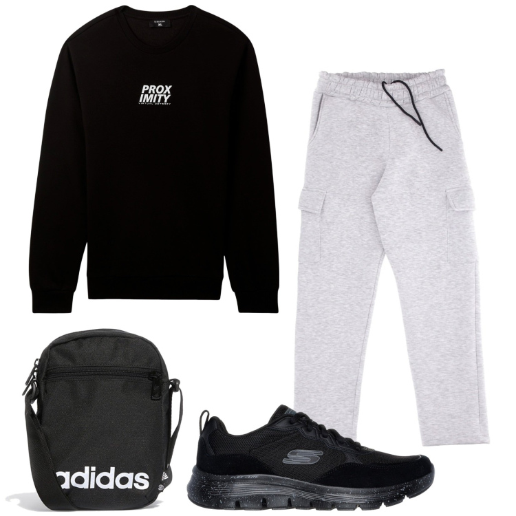 Outfit uomo - Total look #2283896. Stile Casual per Sport. Abbinamento con felpe, sneakers, borse sportive, pantaloni cargo.