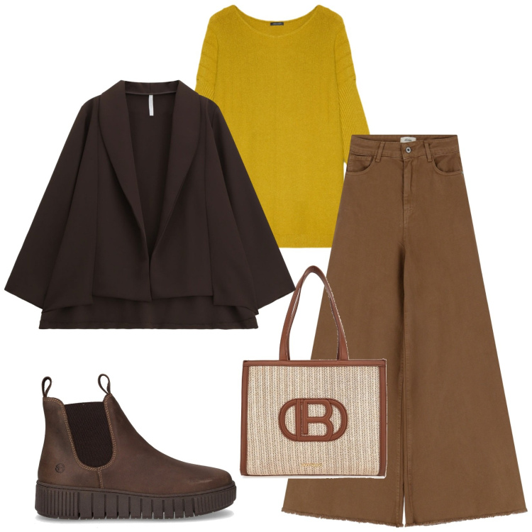 Outfit donna - Total look #2283905. Stile Casual per Tutti i giorni. Abbinamento con blazer, pantaloni, maglieria, borse a spalla, stivaletti chelsea.