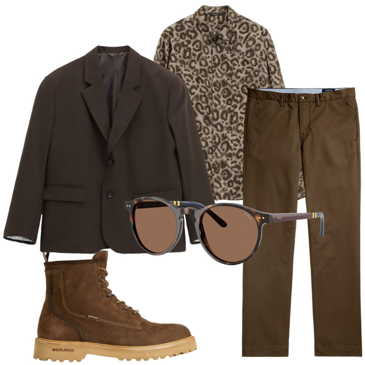 Outfit uomo - Total look #2283907. Stile Trendy per Tutti i giorni. Abbinamento con giacche, camicie, pantaloni chino, occhiali da sole, anfibi.