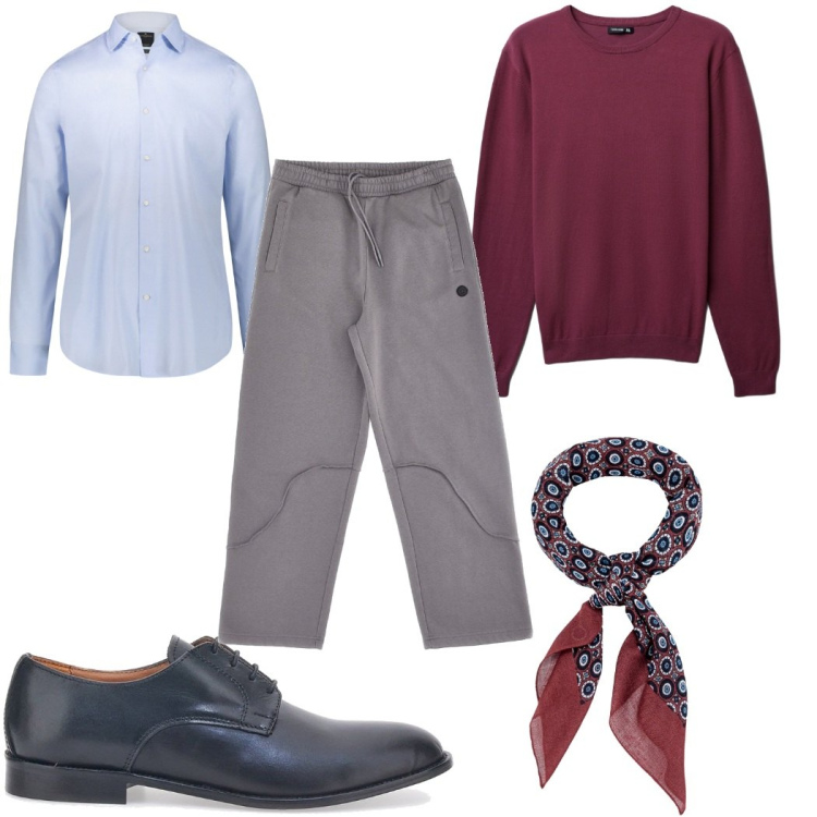 Outfit uomo - Total look #2283909. Stile Casual per Ufficio. Abbinamento con maglieria, camicie, scarpe stringate, sciarpe e foulard, pantaloni.