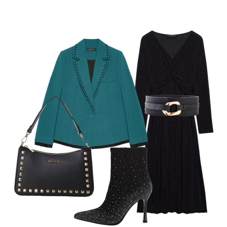 Outfit donna - Cerimonia Curvy. Stile Chic per Cerimonia. Abbinamento con cinture, pochette, stivaletti, vestiti lunghi, blazer.