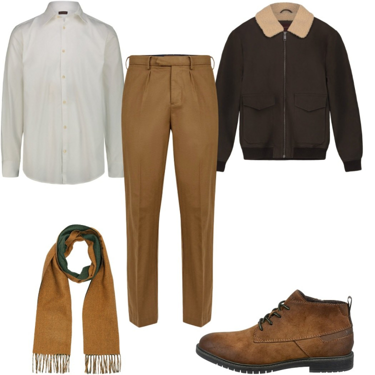 Outfit uomo - Total look #2283915. Stile Casual per Tutti i giorni. Abbinamento con pantaloni, sciarpe, camicie, bomber, scarpe stringate.