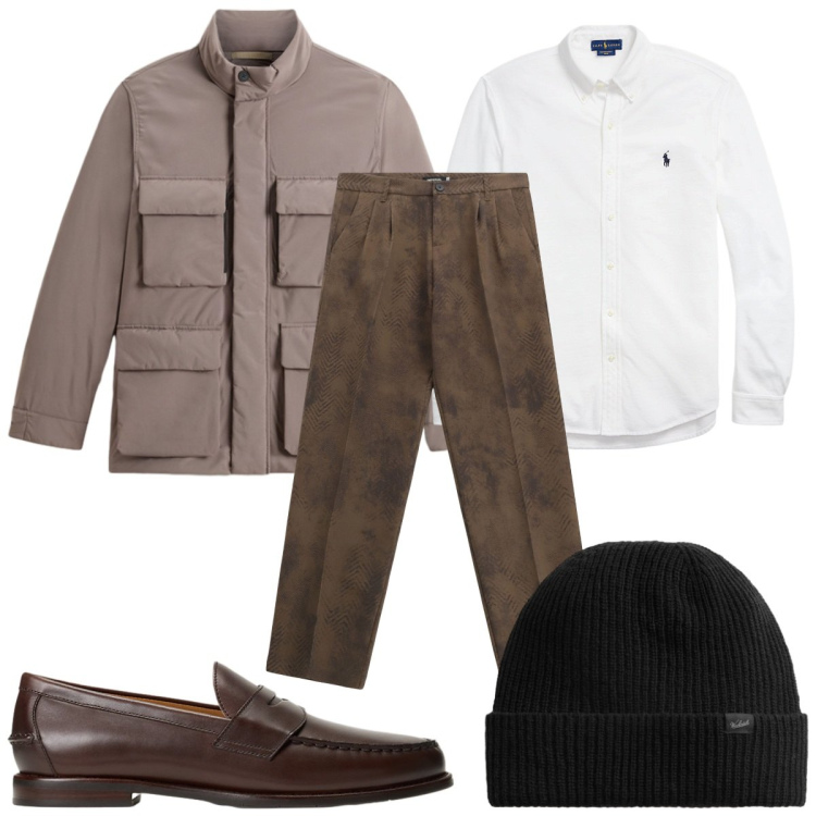 Outfit uomo - Total look #2283916. Stile Casual per Tutti i giorni. Abbinamento con pantaloni, camicie, scarpe stringate, berretti, giacche.