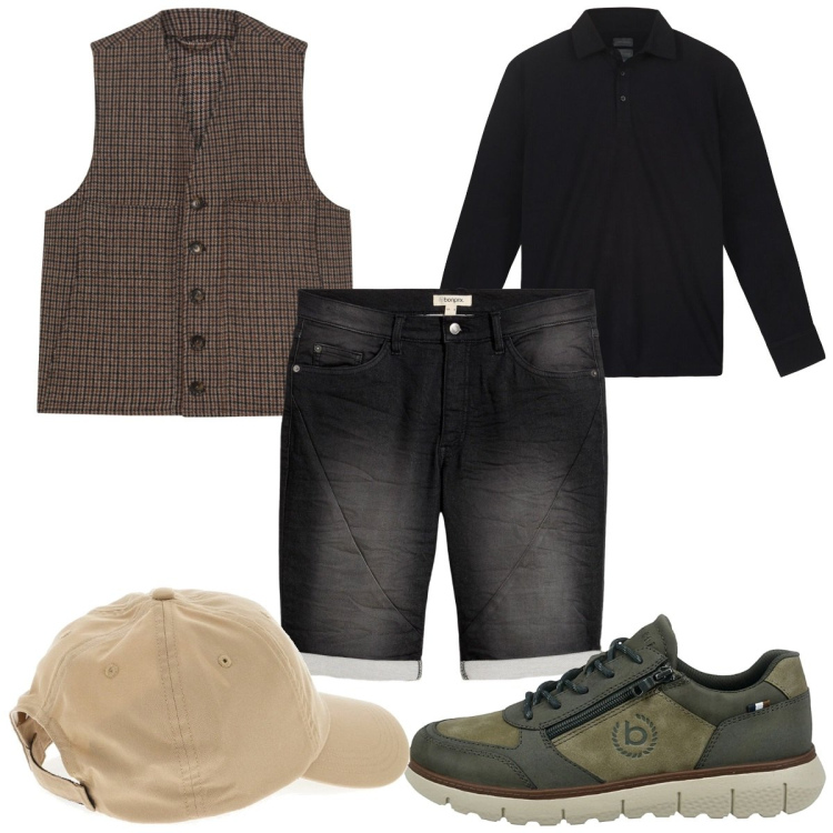 Outfit uomo - Total look #2283919. Stile Trendy per Tutti i giorni. Abbinamento con bermuda, cappelli, polo, sneakers, gilet.