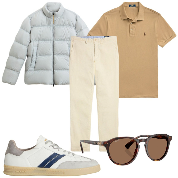 Outfit uomo - Total look #2283920. Stile Trendy per Tutti i giorni. Abbinamento con occhiali da sole, polo, pantaloni, sneakers, piumini.