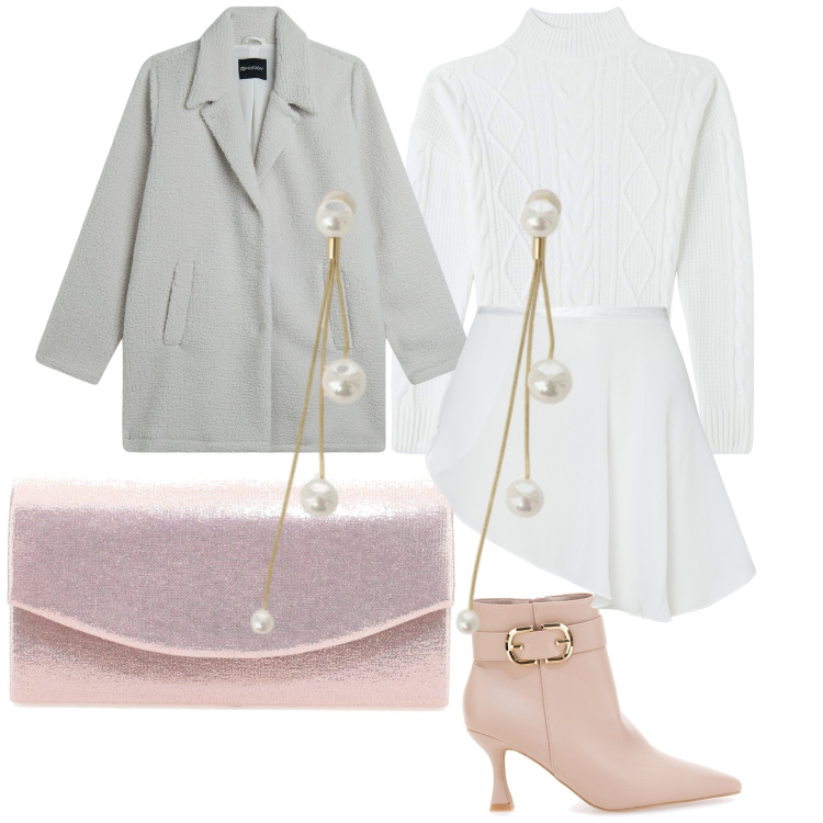 Outfit donna - Accessori wow. Stile Glamour per Serata fuori. Abbinamento con maglieria, orecchini, minigonne, cappotti, stivaletti, borse a tracolla.