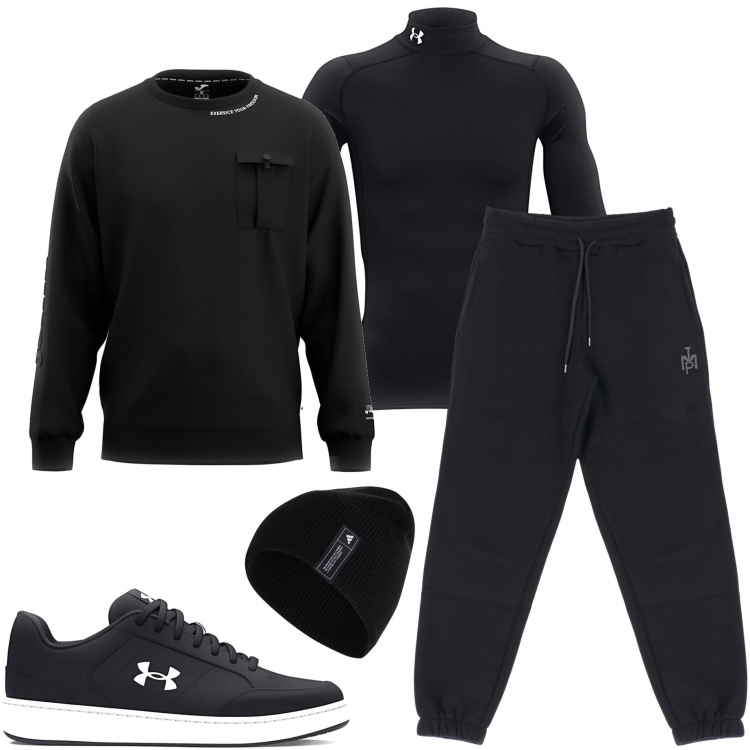 Outfit uomo - Corsa nel parco. Stile Casual per Sport. Abbinamento con pantaloni, berretti, felpe, sneakers, t-shirt sportive.