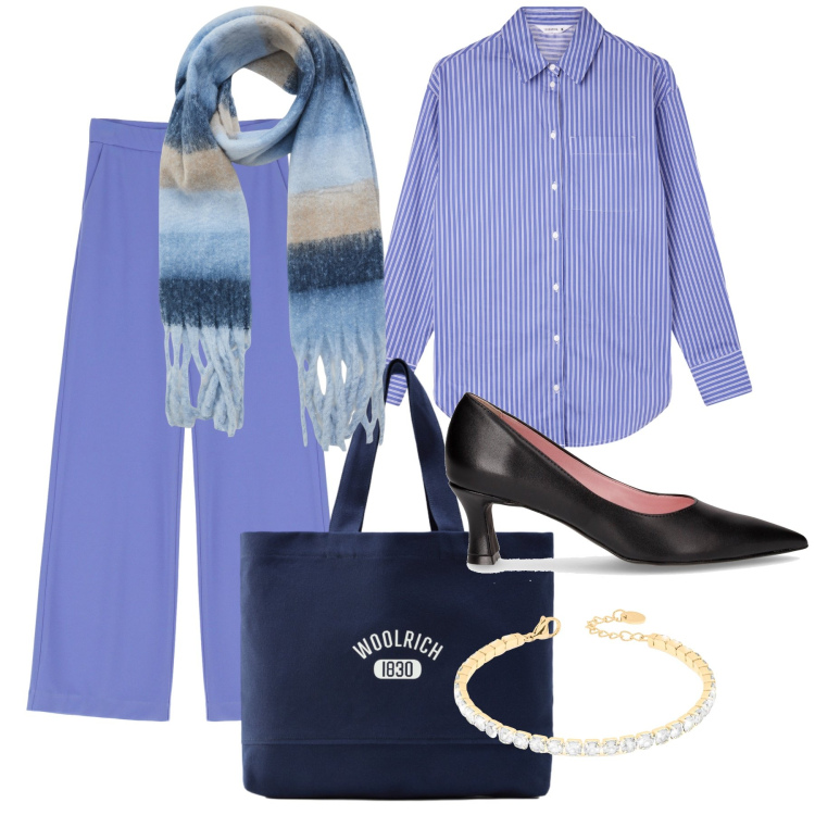 Outfit donna - Il tennis sta bene sempre. Stile Urban per Ufficio. Abbinamento con sciarpe, camicie, braccialetti, pantaloni, borse tote, décolleté.