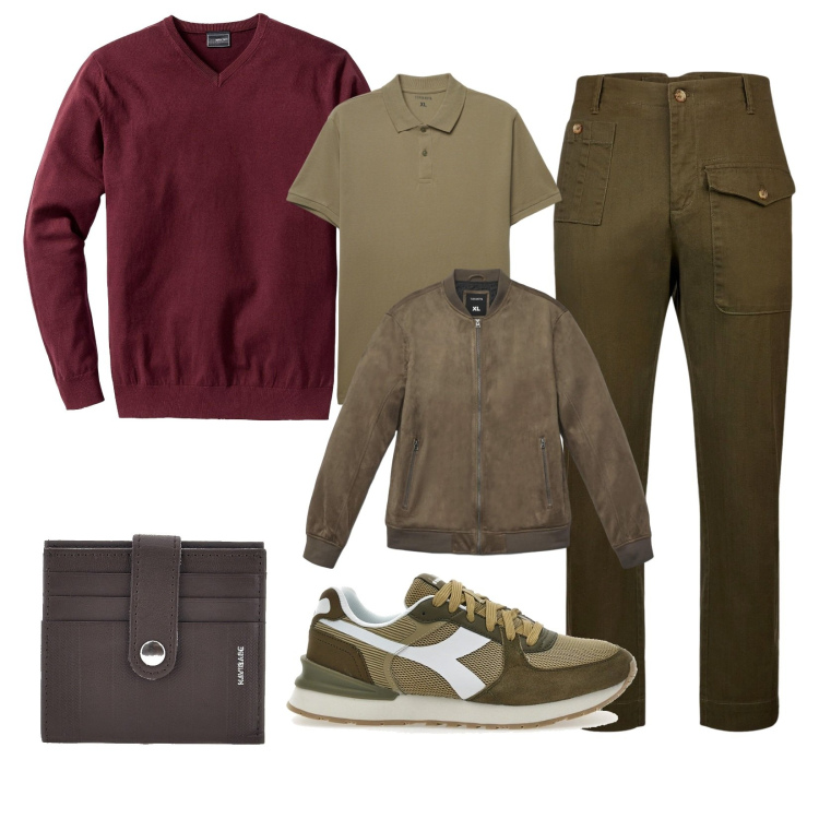 Outfit uomo - Serata al pub!. Stile Casual per Serata speciale. Abbinamento con maglieria, giacche, polo, sneakers, portafogli, pantaloni.
