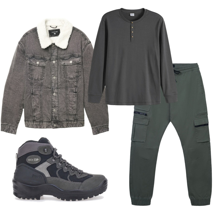 Outfit uomo - Total look #2283952. Stile Trendy per Tutti i giorni. Abbinamento con maglieria, pantaloni cargo, cappotti, stivali e stivaletti.