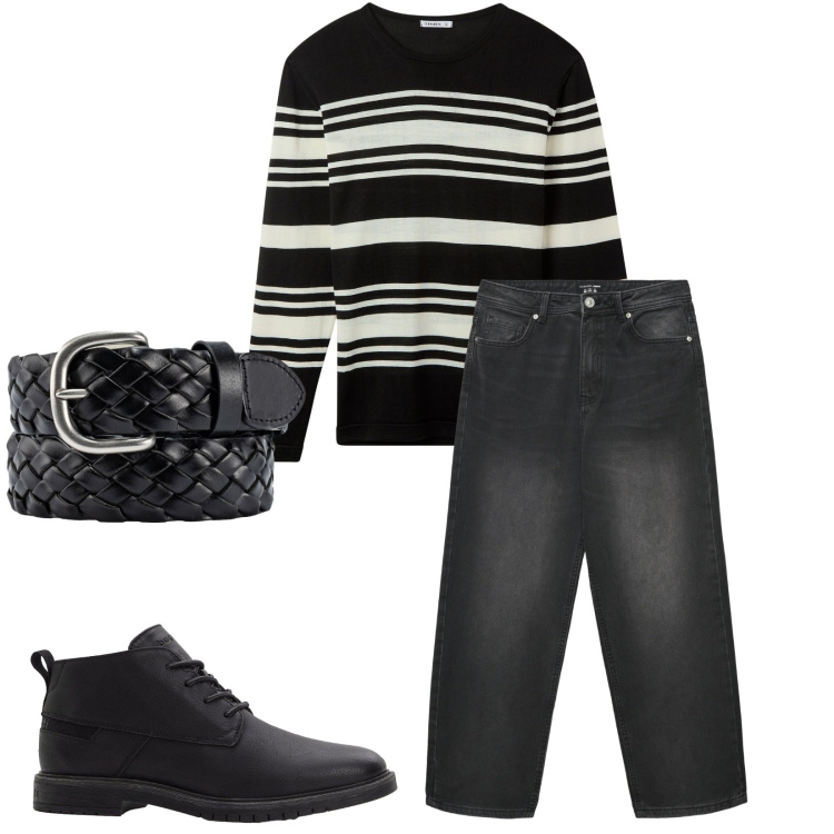 Outfit uomo - Total look #2283957. Stile Casual per Tutti i giorni. Abbinamento con stivali e stivaletti, maglieria, jeans dritti, cinture.