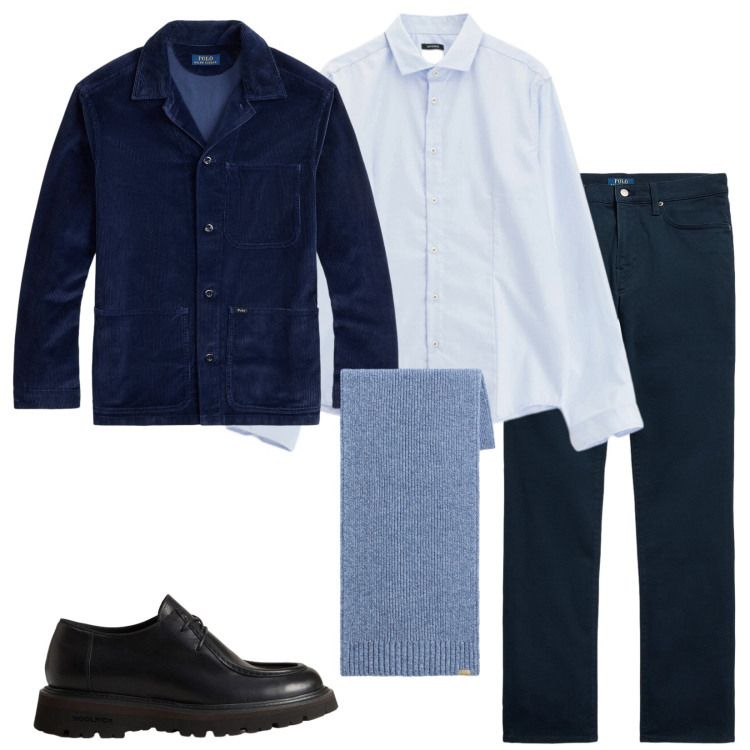 Outfit uomo - Total look #2283972. Stile Trendy per Tutti i giorni. Abbinamento con camicie, giacche, pantaloni, scarpe stringate, sciarpe.