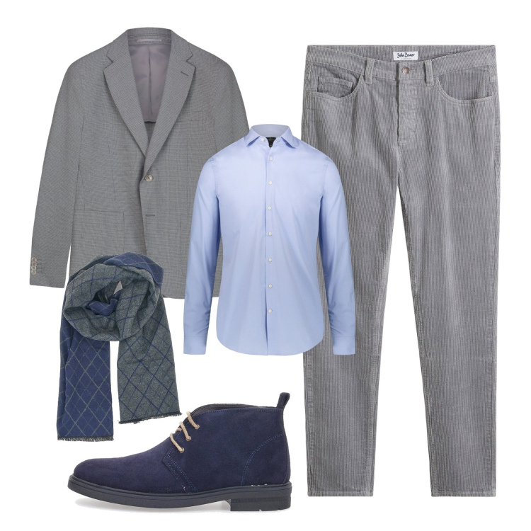 Outfit uomo - Grigio raffinato e discreto!. Stile Casual per Ufficio. Abbinamento con pantaloni, camicie, sciarpe, stivali e stivaletti, giacche.