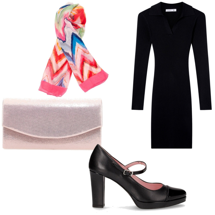 Outfit donna - Accessori Coveri. Stile Casual chic per Serata fuori. Abbinamento con vestiti a tubino, borse a tracolla, foulard, décolleté.