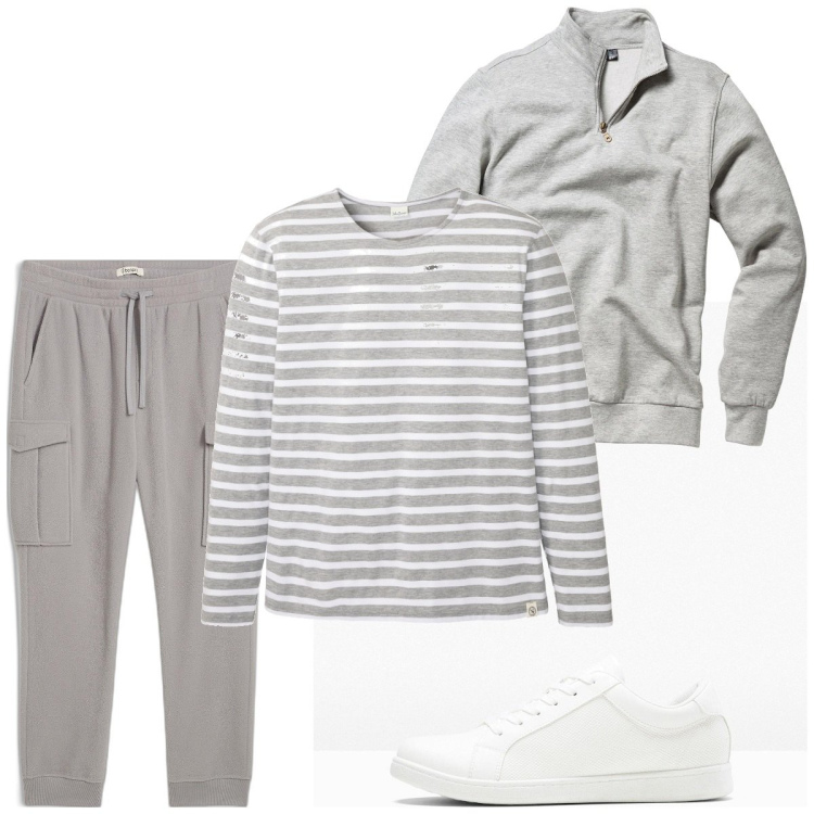 Outfit homme - Casual #18665. Style Casual pour Tous les jours. Assortir avec sweat-shirts, sneakers, pantalon cargo, t-shirts.