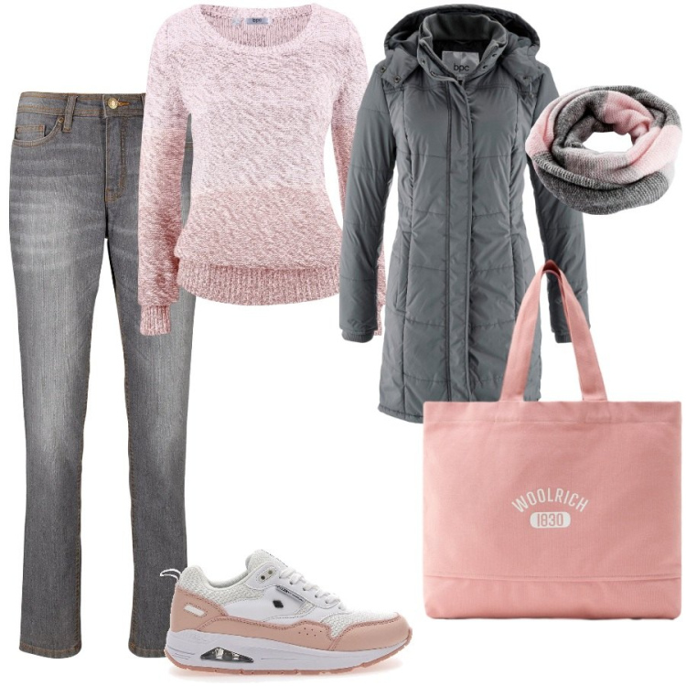Outfit donna - Pink. Stile Casual per Tutti i giorni. Abbinamento con giacche, foulard, jeans mom, maglieria, borse tote, sneakers.