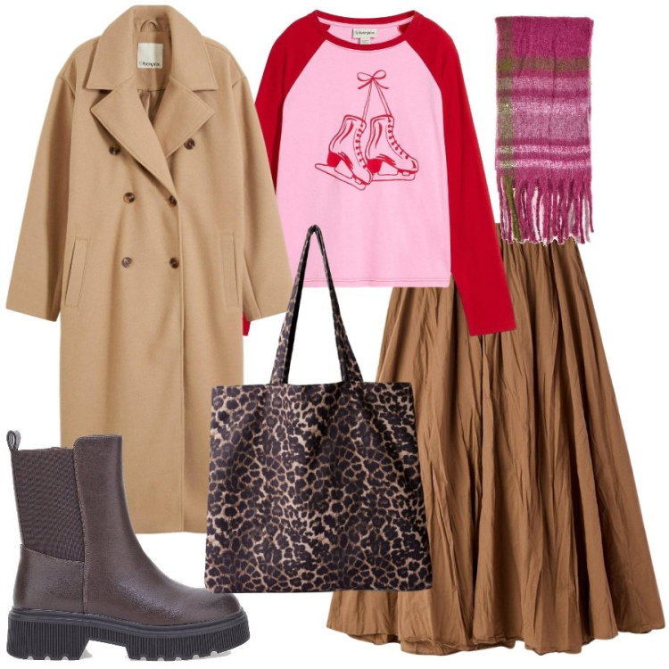 Outfit donna - Novembre un giro in centro. Stile Urban per Tutti i giorni. Abbinamento con cappotti, maglieria, gonne lunghe, shopping bag, stivaletti, sciarpe.
