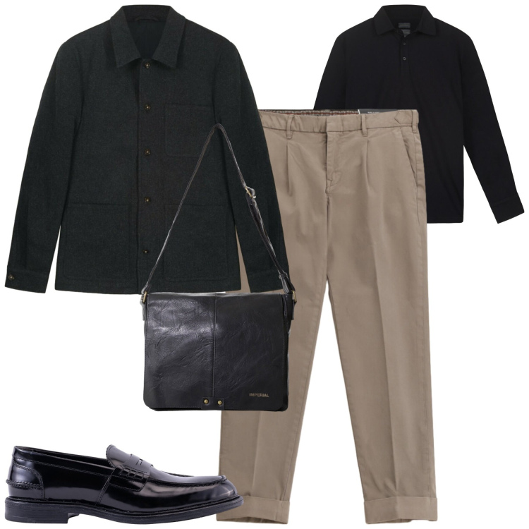 Outfit uomo - Total look #2284010. Stile Urban per Tutti i giorni. Abbinamento con borse sportive, pantaloni chino, polo, scarpe stringate, cappotti.