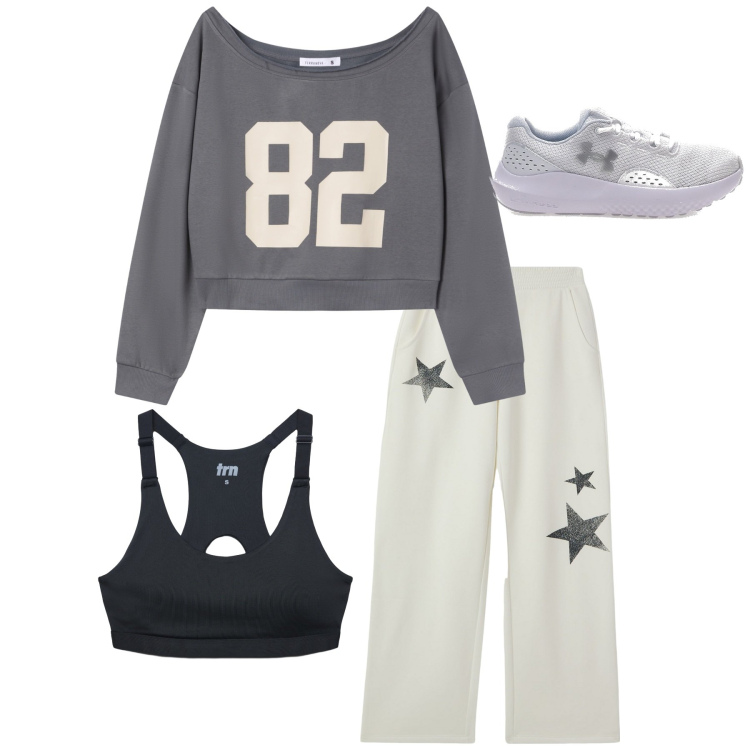 Outfit donna - Total look #2284017. Stile Sporty chic per Sport. Abbinamento con pantaloni, top sportivi, felpe, scarpe sportive.