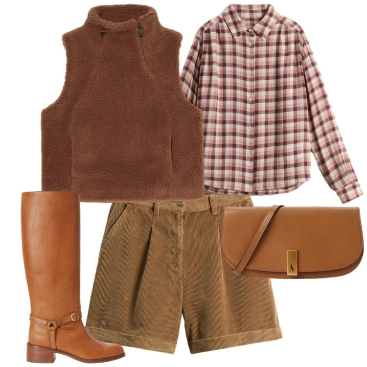 Outfit donna - Pantaloncino in velluto. Stile Etnico per Tutti i giorni. Abbinamento con camicie, pantaloni corti, gilet, clutch, stivali.