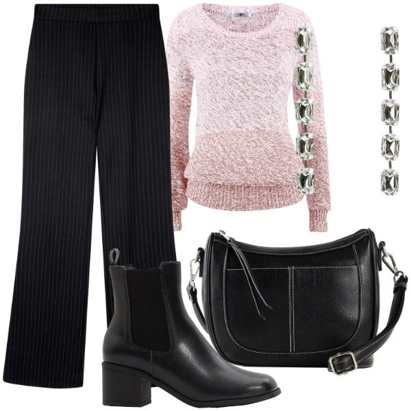 Outfit donna - Lines of Style. Stile Casual chic per Tutti i giorni. Abbinamento con maglieria, stivaletti, borse a tracolla, pantaloni, orecchini.