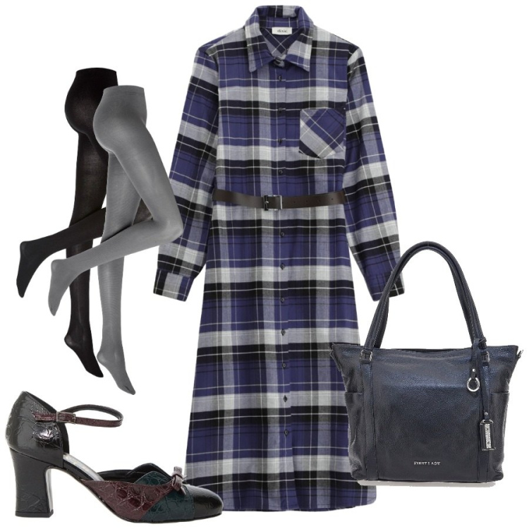 Outfit donna - Tempo di collant. Stile Minimal per Tutti i giorni. Abbinamento con collant, décolleté, vestiti midi/longuette, shopping bag.