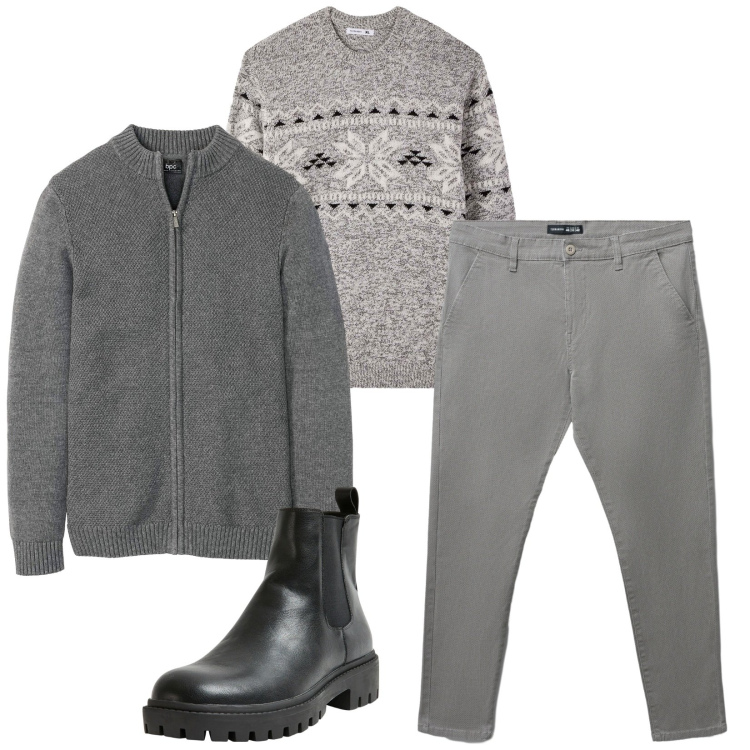 Outfit uomo - Total look #2284034. Stile Casual per Tutti i giorni. Abbinamento con cardigans, stivali e stivaletti, pantaloni chino, maglieria.