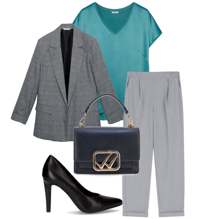 Outfit donna - Total look #2284035. Stile Minimal per Ufficio. Abbinamento con blazer, pantaloni, borse a tracolla, bluse, décolleté.