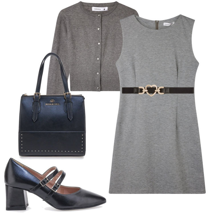 Outfit donna - Bon ton. Stile Bon Ton per Ufficio. Abbinamento con cardigans, vestiti senza maniche, cinture, décolleté, borse a mano.