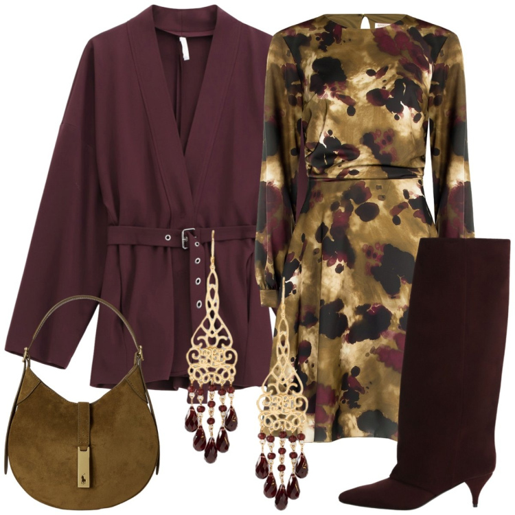 Outfit donna - Satin e camoscio. Stile Casual chic per Tutti i giorni. Abbinamento con vestiti midi/longuette, blazer, stivali, orecchini, borse a spalla.