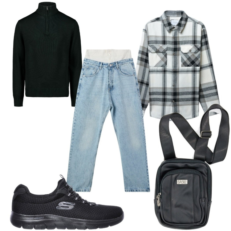 Outfit uomo - Total look #2284078. Stile Trendy per Tutti i giorni. Abbinamento con jeans, cappotti, maglieria, borse sportive, sneakers.