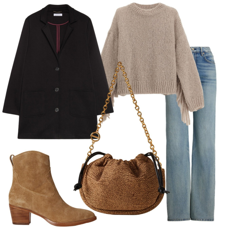 Outfit donna - Total look #2284095. Stile Preppy per Tutti i giorni. Abbinamento con borse a spalla, maglieria, jeans, stivaletti, cappotti.