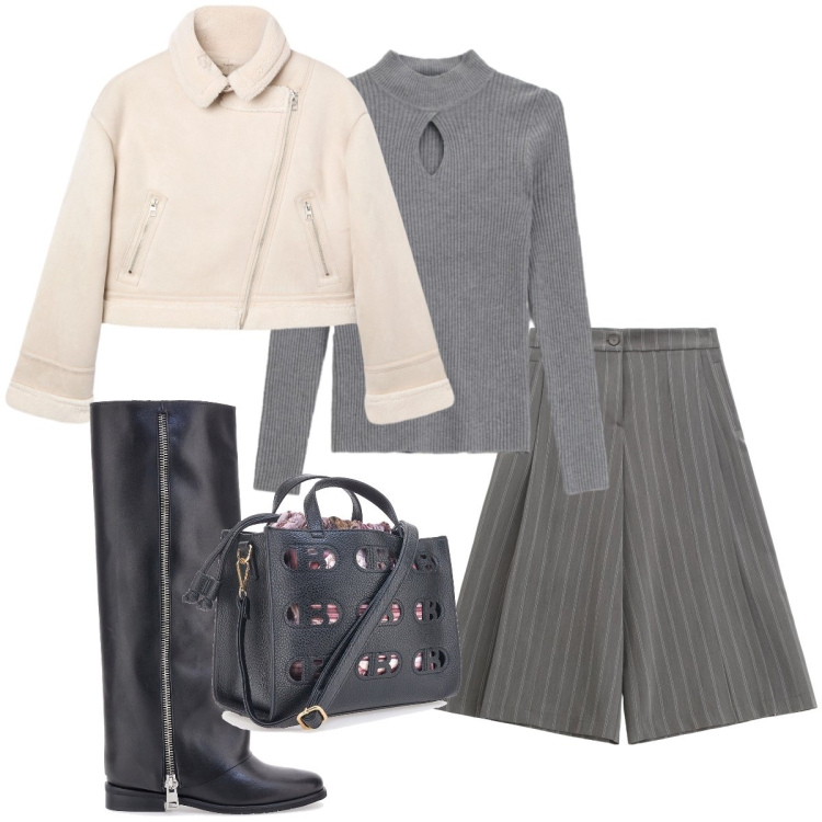 Outfit donna - Bermuda gessati. Stile Glamour per Tutti i giorni. Abbinamento con giacche, maglieria, pantaloni, stivali, borse a mano.