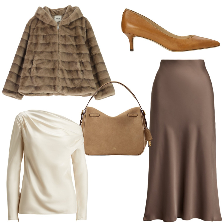 Outfit donna - Bon ton. Stile Romantica per Serata fuori. Abbinamento con blazer, bluse, décolleté, gonne, borse a mano.