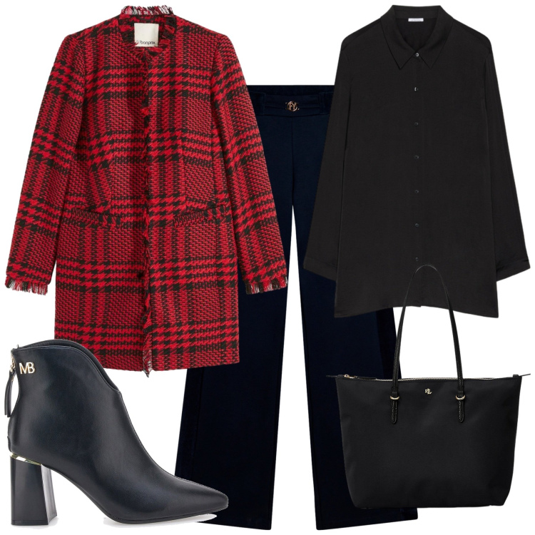 Outfit donna - Giacca lunga tipo Chanel. Stile Chic per Ufficio. Abbinamento con blazer, pantaloni, borse tote, camicie, stivaletti.