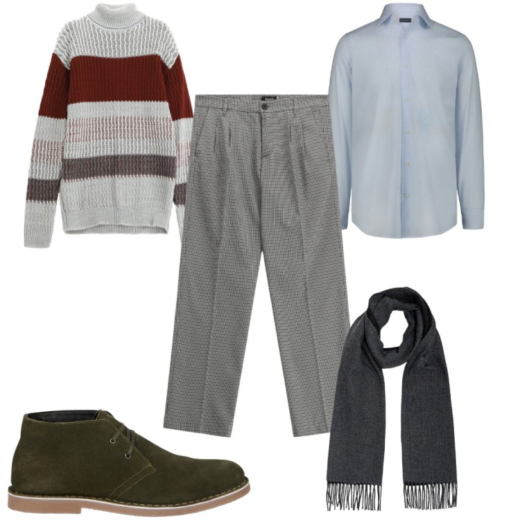 Outfit uomo - Total look #2284117. Stile Casual per Tutti i giorni. Abbinamento con maglieria, pantaloni, stivali e stivaletti, sciarpe, camicie.