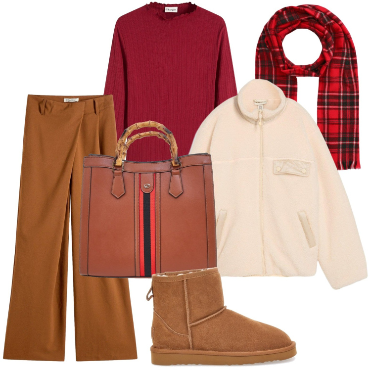 Outfit donna - Very casual. Stile Casual per Scuola/Università. Abbinamento con maglieria, caban, pantaloni, sciarpe, stivaletti, borse a tracolla.